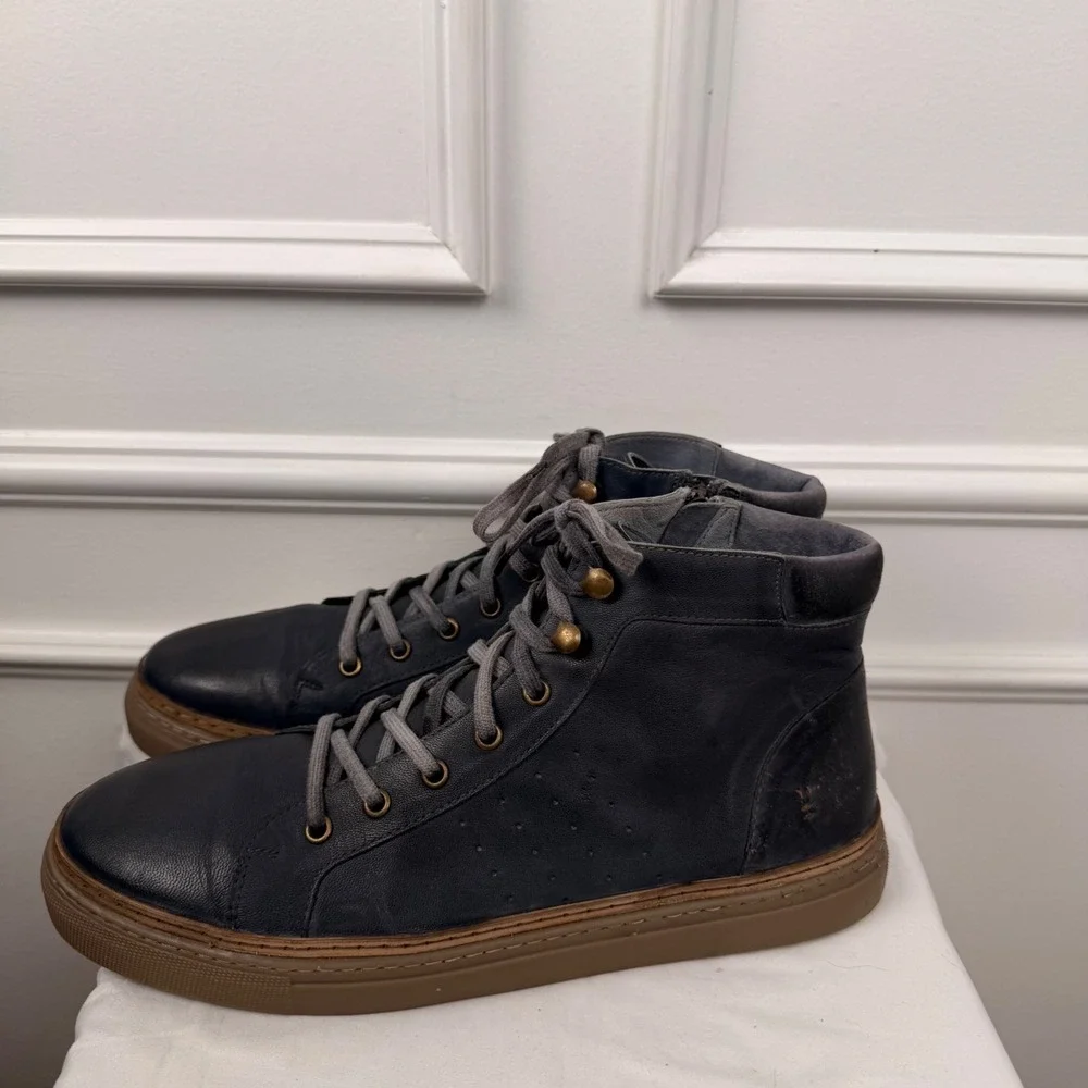 ROAN by Bed Stu Mens Navy Blue Leather High Top Zip Sneakers Size 12